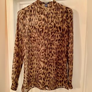 Chaps Leopard Print Button-Up Blouse
